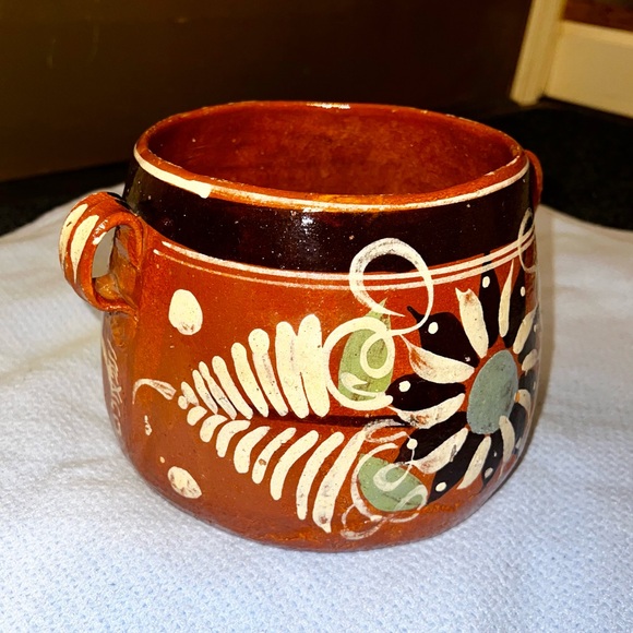 Mid Century Tlaquepaque Bean Pot Redware Pottery Mexico Hand Painted Vintage - Picture 7 of 12